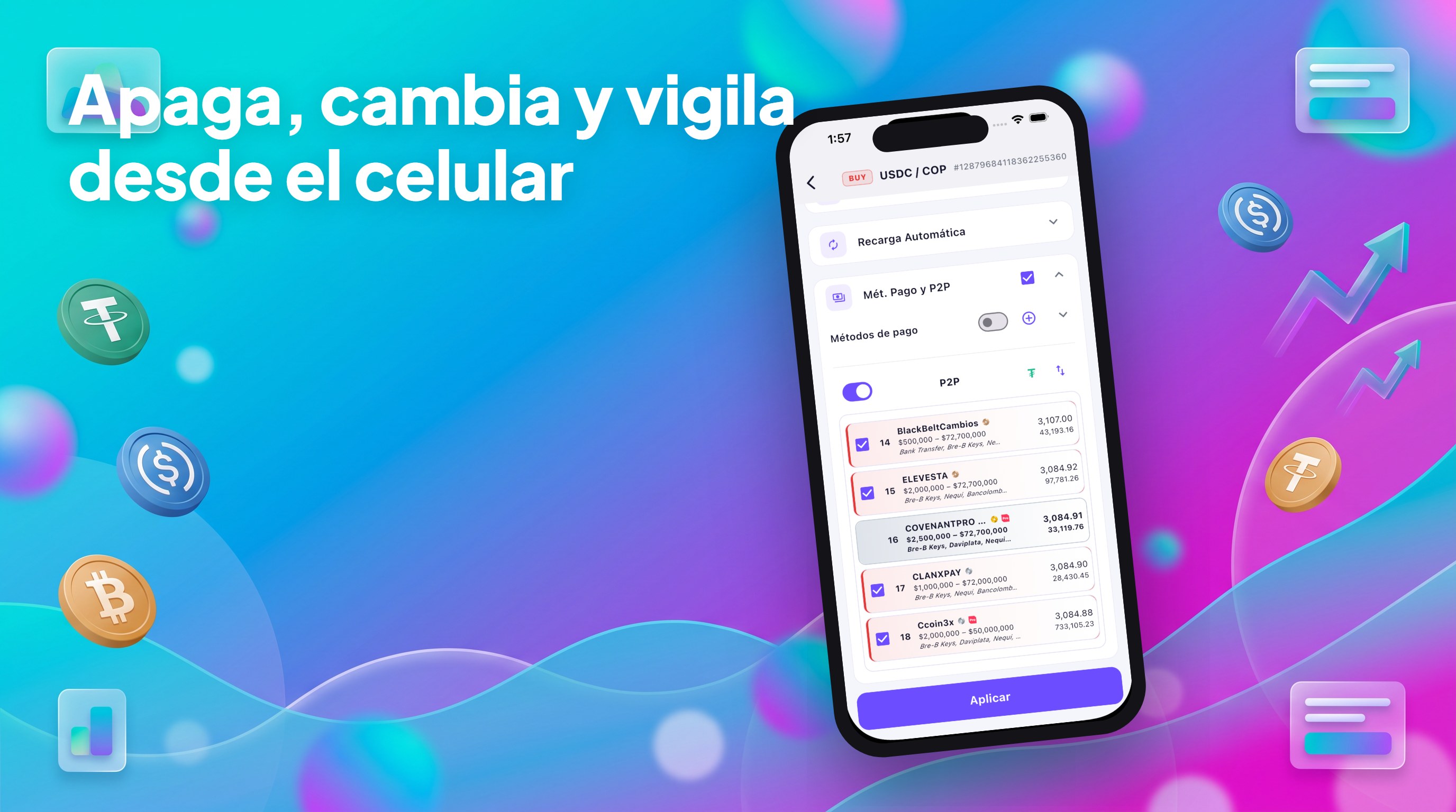 ArbiMod App controlando anuncios P2P desde el móvil